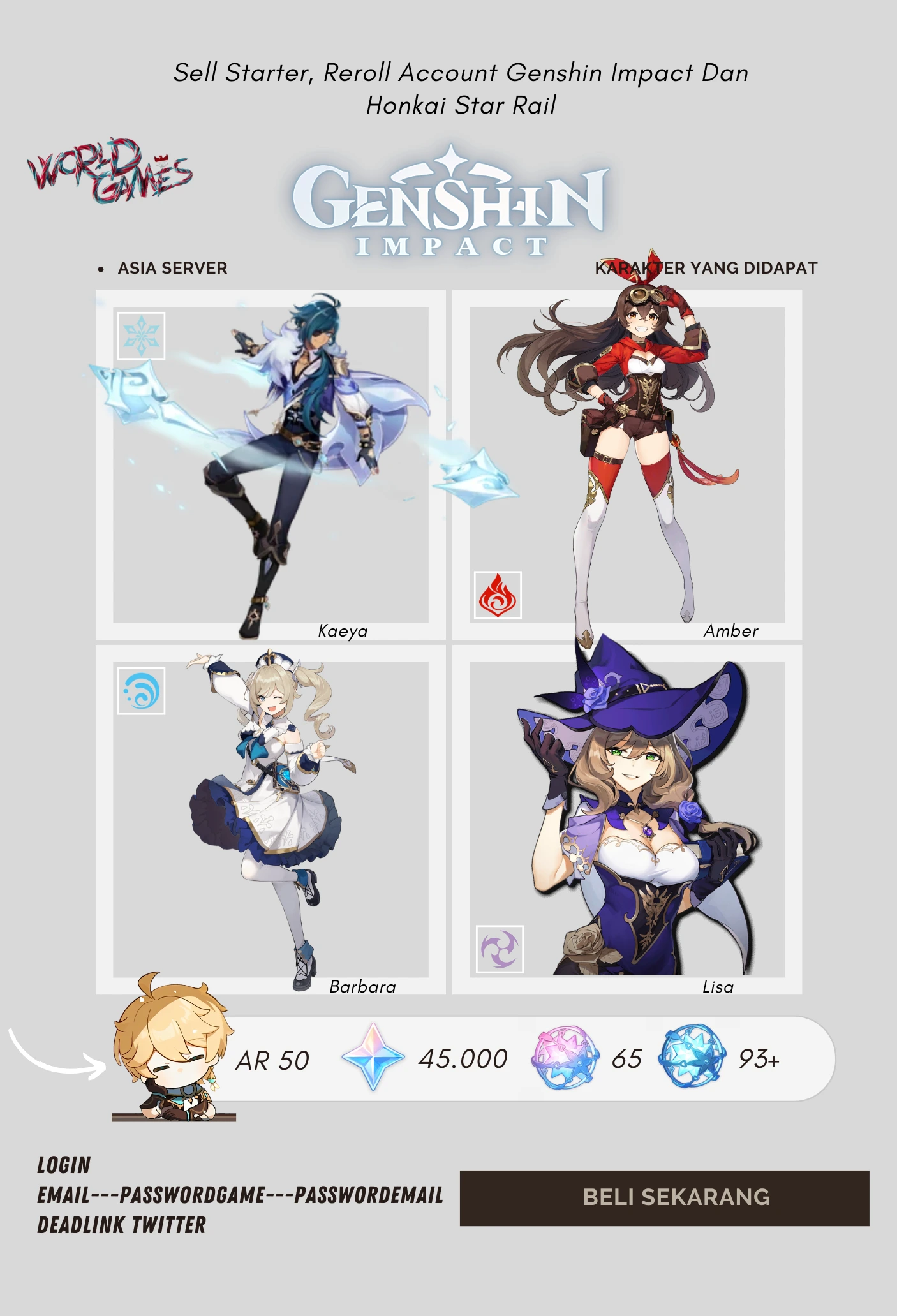 [Asia] Akun Siap Gacha 39-40k Aether Mc [Ex Hack]